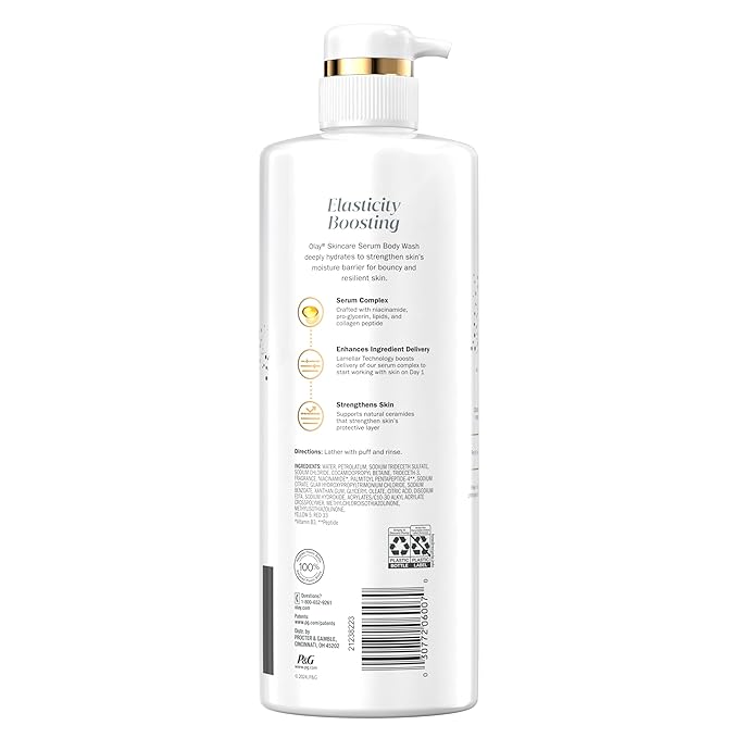 Olay Elasticity Boosting Body Wash + Body Lotion Bundle Pack, Moisturizing & Firming Formula with Collagen Peptide Serum & Vitamin B3 Complex, 26 fl oz & 17 fl oz, (Pack of 2)