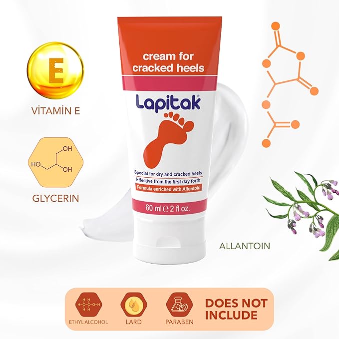 Lapitak Cracked Heel Treatment Foot Cream Dry Feet Lotion for Extremely Dry Skin Foot Scrubber Dead Skin Remover Athletes Foot Treatment Fast Cracked Heel Repair Healthy Feet Sensitive Skin 2 Oz.