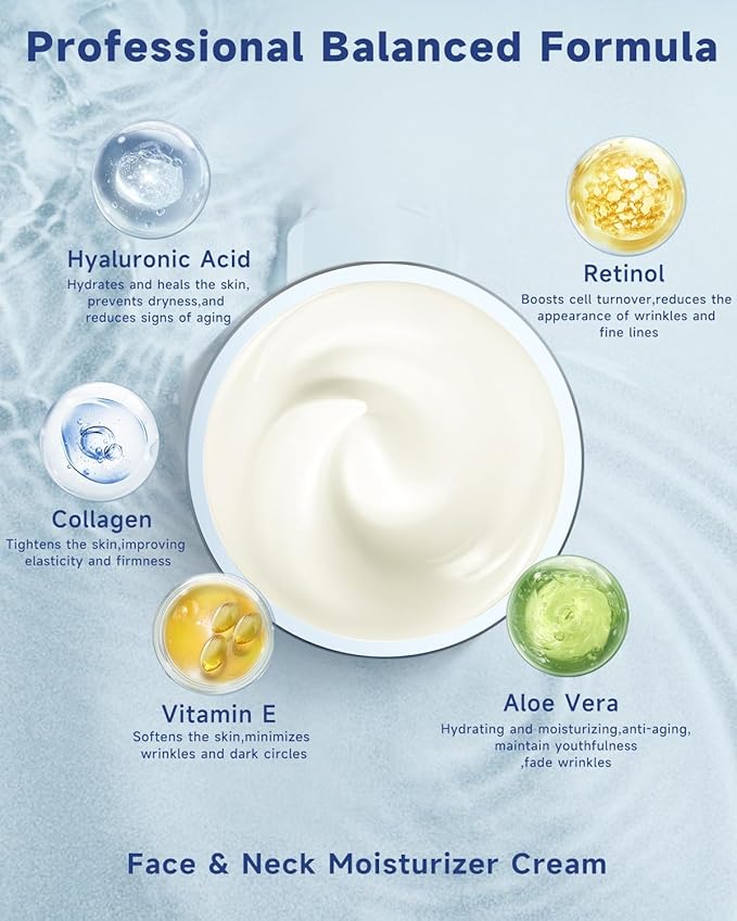 Retinol Cream for Face, Collagen Neck Creams for Tightening and Firming, Anti Aging Day & Night Facial Moisturizer for Women & Men, Instant Face Lift Wrinkle Cream 1.7 fl. oz with Glycolic Acid Pads