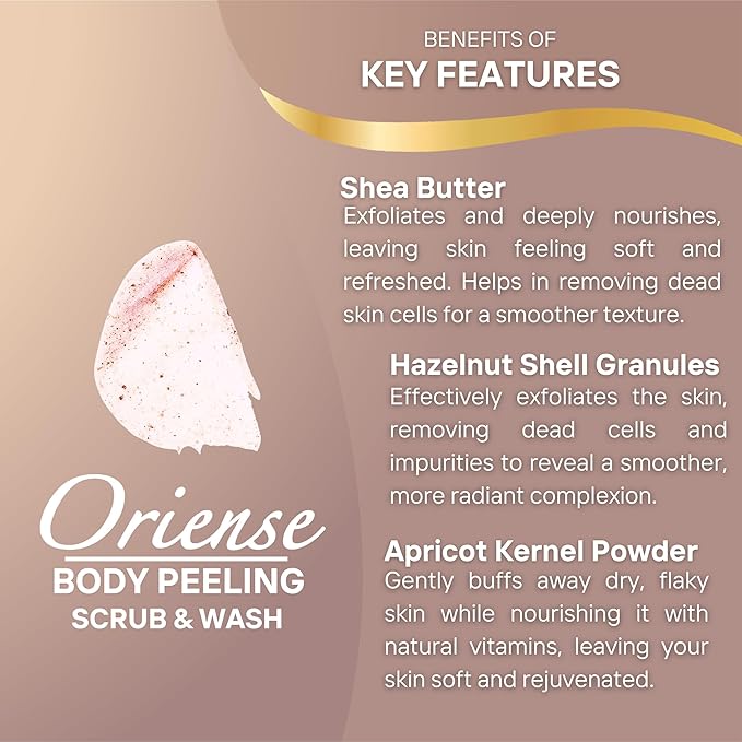 Body Scrub - Warm Vanilla & Amber Richness, Bitter Almond Oil, Nutshell & Apricot Kernel Granules and Vitamin E, Soft Peeling Effect, 16.9 fl.oz