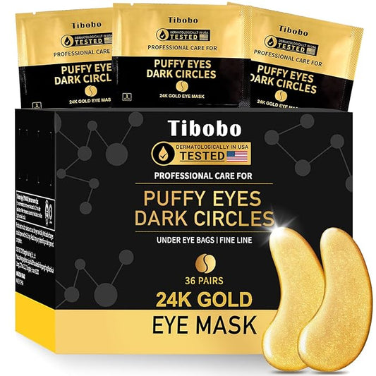 Under Eye Patches (36 Pairs) - 24K Gold Eye Masks Enriched with Abundant Collagen for Dark Circles, Puffy Eyes, Wrinkles - Gifts for Women Skin Care - Vegan & USA Tested