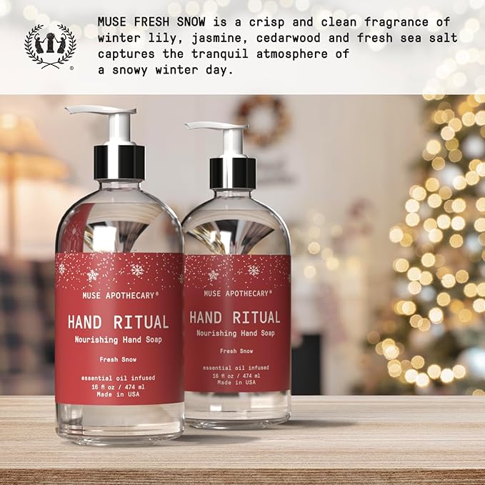 Muse Apothecary Hand Ritual - Aromatic and Nourishing Hand Soap, Infused with Natural Aromatherapy Essential Oils - 16 oz, Fresh Snow, Pack of 2