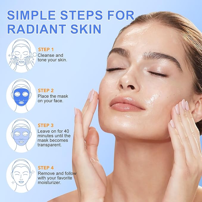 Collagen Face Mask,Firming Collagen Mask with Collagen Peptides for Anti-Aging, Facial Hydrogel Masks with low molecular weight collagen for elasticity and moisturizing