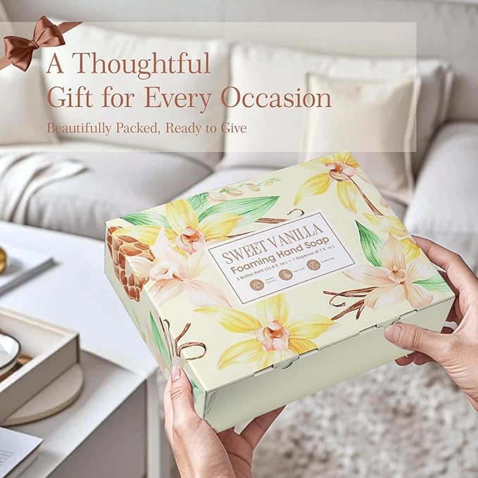 Foaming Hand Soap Refill Gift Set – Sweet Vanille Scent – 3 Pack (1000ML Each) with Dispenser, Gentle & Moisturizing Plant-Based Formula – Bulk Refill Bottles for Bathroom & Kitchen Use