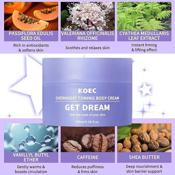 Overnight Toning Whip, Body Firming Cream for Cellulite & Loose Skin - Tightening Cream for Stomach Thighs Butt, Post-Weight Loss Treatment with Caffeine & Retinol | Fast-Acting & Non-Greasy (02)