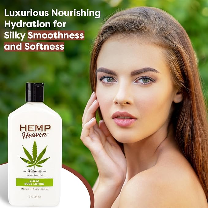 Hemp Heaven Lotion - Moisturizing Body Lotion with Natural Hemp Seed Oil & Coconut Bliss Scent, 12 oz, Paraben-Free Hemp Lotion for Women & Men, Made in USA, Soothes & Nourishes