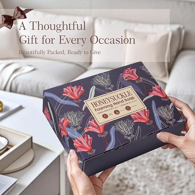 Foaming Hand Soap Refill Gift Set – Honeysuckle Scent – 3 Pack (1000ML Each) with Dispenser, Gentle & Moisturizing Plant-Based Formula – Bulk Refill Bottles for Bathroom & Kitchen Use