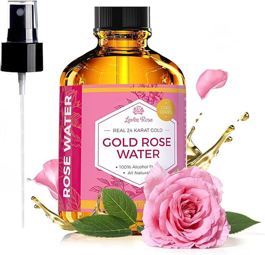 24 Karat Gold Rose Water Toner by Leven Rose Natural Moroccan 24K Rosewater Toner 4 oz
