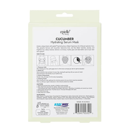 Epielle Cucumber Hydrating Serum Sheet Masks (5pk) | Korean Skincare | Facial Sheet Mask | Kbeauty, Spa Gifts for Women