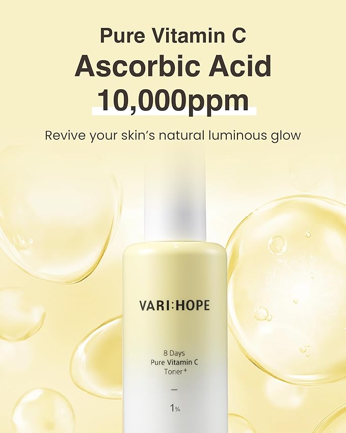 8 Days Pure Vitamin C Toner (3.5oz) - Hydrating, Mildly Acidic, Soothing Toner. Korean Skin Care. Stabilized Vitamin C, Kakadu Plum, Beta-Glucan.