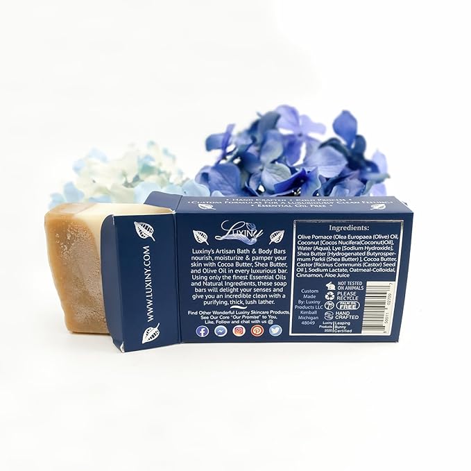 Luxiny Oatmeal Cinnamon Handmade Bar Soap for Bath and Body, Palm Oil Free Moisturizing Vegan Natural Castile Soap made with Oatmeal, Cocoa & Shea Butter & Aloe for Eczema, Dry, Sensitive Skin(3 Pack)