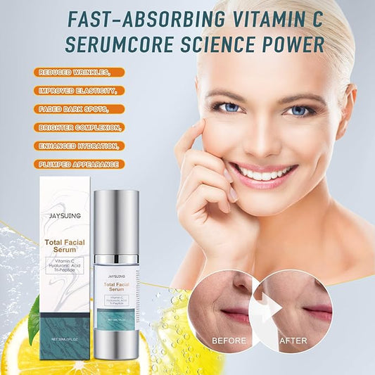 Vitamin C Serum with Hyaluronic Acid - Anti Aging Face Serum for Dark Spot Removal, Wrinkles Reduction, Deep Hydration - Non-Greasy Formula