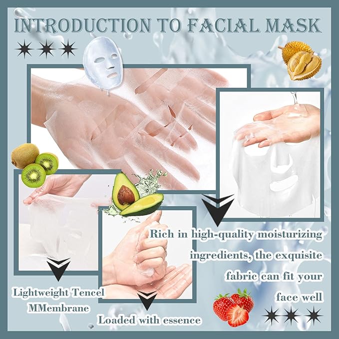 20 Pack Sheets Face Mask Skincare Set,Deep Hydrating Facial Mask for Men & Women,Gentle Long Lasting Moisturizing Face Masks Skin Care for All Skin Types
