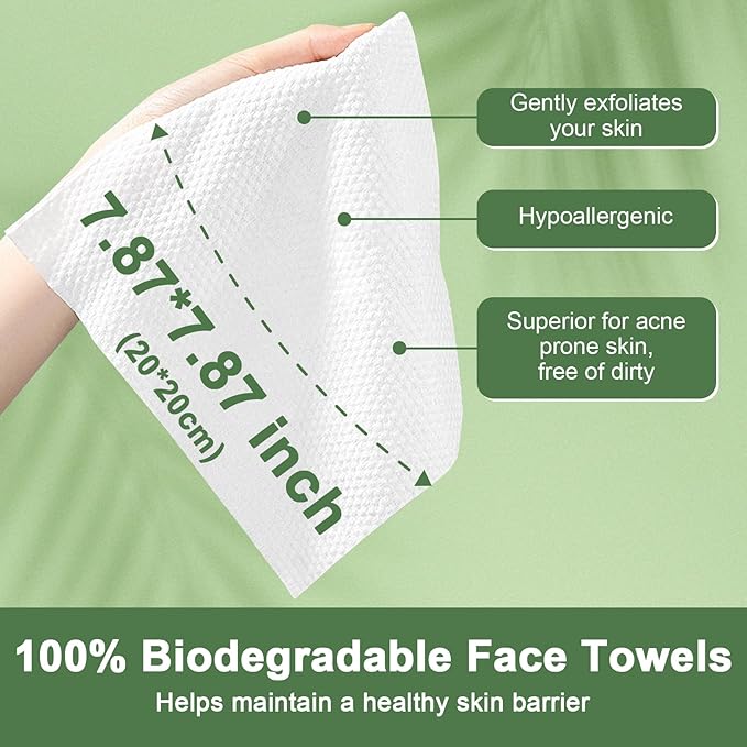 120 Count Disposable Face Towels, 100% Biodegradable Facial Wipes for Sensitive Skin, Extra Soft & Thick Dry Wipes for Face Washing, Skincare, Makeup Removal, Lint-Free Face Cloths