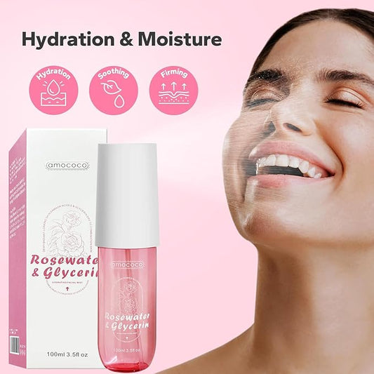 Rosewater Facial Mist 3.5fl oz, Hydrating Toner with Hyaluronic Acid & Damask Rose Oil, Purified Water, Glycerin, for All Skin Types, Sensitive Skin