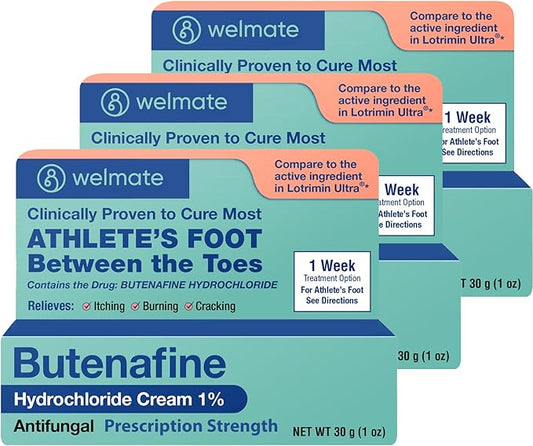 WELMATE - Athletes Foot Treatment Extra Strength - Antifungal Cream - Butenafine Hydrochloride - Relief from Ringworm, Athlete's Foot & Jock Itch - Foot Care - Nail Fungus Treatment For Toenail - 3 Pk