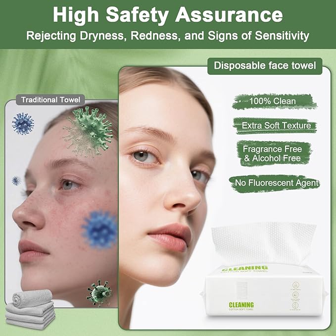 120 Count Disposable Face Towels, 100% Biodegradable Facial Wipes for Sensitive Skin, Extra Soft & Thick Dry Wipes for Face Washing, Skincare, Makeup Removal, Lint-Free Face Cloths