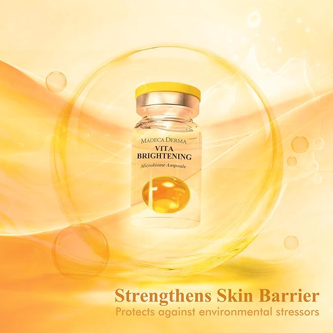MADECA DERMA Vita Brightening Microbiome Ampoule – Brightening with Vitamins C & E, Hyaluronic Acid & Antioxidants, Korean Skincare for Radiant, Even Tone & Dark Spot Care (0.23 fl oz x 5 Bottles)