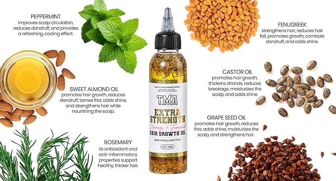 The Mane Attraction Extra Strength Rosemary + Fenugreek Herbal Hair Growth Oil | Infused With Castor Oil for ALL Hair Types