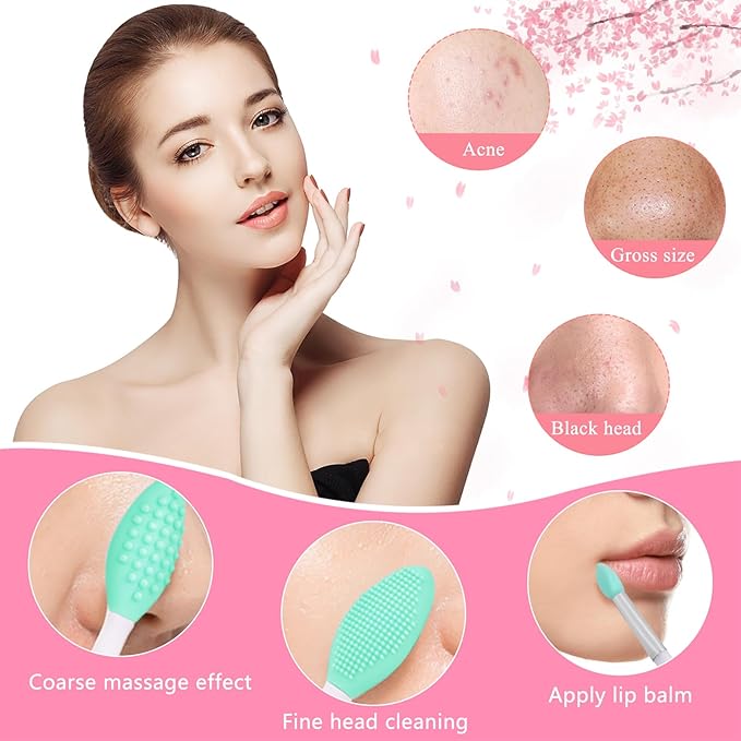 Silicone Face Scrubber, 1pcs Exfoliating Lip Brush, 1pcs Cleansing Brush,2pcs Face Mask Exfoliator Blackhead Skin Care Tool
