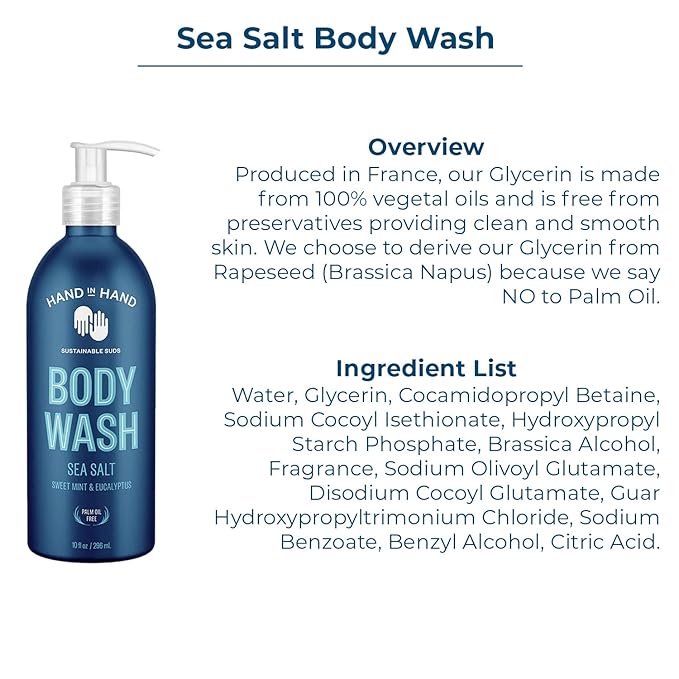 Hand in Hand Body Wash, Body Lotion, Liquid Hand Soap, and Sugar Scrub Combo Pack, Sweet Mint & Eucalyptus, Sea Salt Scent