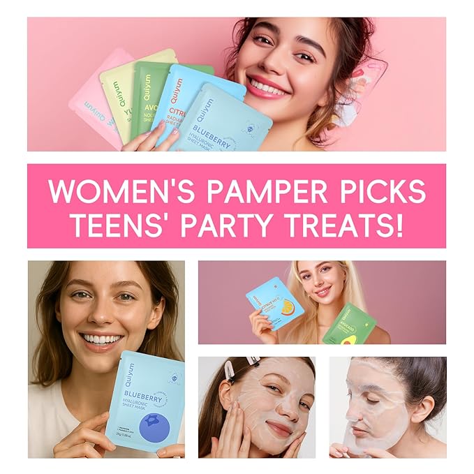 Fruit Face Masks Skincare, Facial Masks for Women, Skin Care for Teens 10-12, Sheet Masks Beauty with Natural Ingredients, Moisturize & Soothe for All Skin Type, Birthday Party Spa Gift 25 Pack