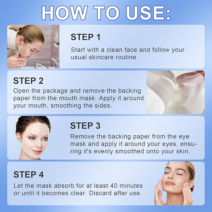 Collagen Face Mask,Firming Collagen Mask with Collagen Peptides for Anti-Aging, Facial Hydrogel Masks with low molecular weight collagen for elasticity and moisturizing