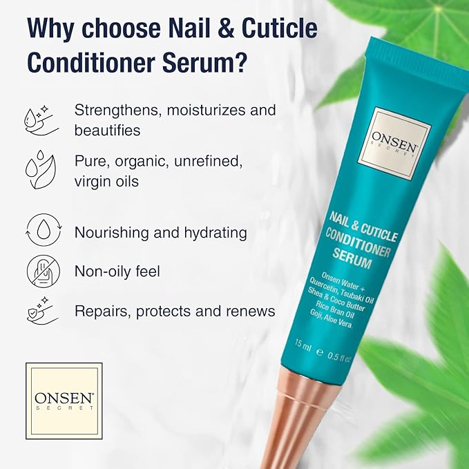 Onsen Nail & Cuticle Rescue Kit - Conditioner Serum, Repair Oil & Cuticle Balm - Tsubaki, Shea Butter, Jojoba - Strengthens Nails, Softens Cuticles, Hydrates Skin (15ml Serum + 10ml Oil + 26ml Cream)