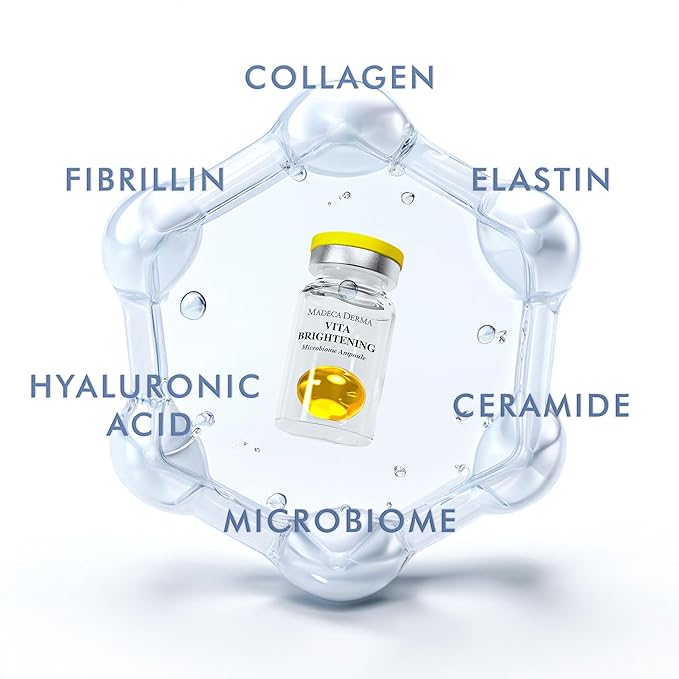 MADECA DERMA Vita Brightening Microbiome Ampoule – Brightening with Vitamins C & E, Hyaluronic Acid & Antioxidants, Korean Skincare for Radiant, Even Tone & Dark Spot Care (0.23 fl oz x 5 Bottles)