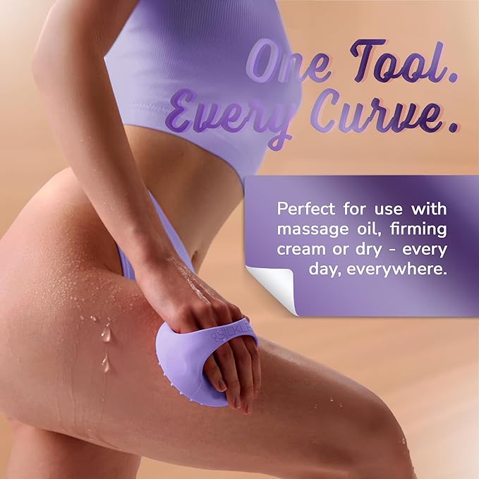 Anti-Cellulite Silicone Massager Brush - Deep Tissue Body Scrubber for Cellulite Remover, Skin Firming & Lymphatic Drainage - Exfoliating Massage Tool with Grip Handle for Legs & Body - Purple