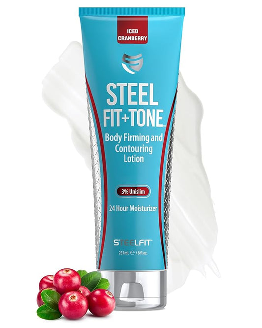 SteelFit Firming Body Lotion - Contouring & Skin Tightening Cream for Body - Firm & Tone Cellulite Remover for Legs Belly & Saggy Skin - Nourishing & Soothing with Shea & Cocoa Butter - Iced Cranberry