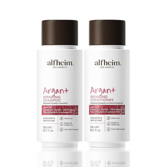 Alfheim Argan Repairing Shampoo & Conditioner Set | Sulfate-Free&Paraben-Free | Argan Oil, Keratin & Niacinamide for Dry, Damaged, Color-Treated Hair | Hydrating, Strengthening & Anti-Frizz|10.7oz*2