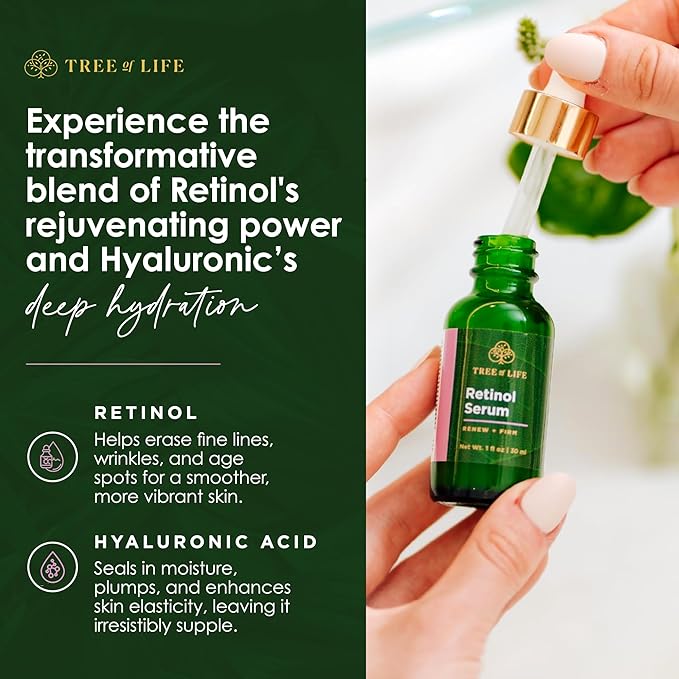 Tree of Life Beauty Facial Skin Care Set, Brightening, Firming, Hydrating, Dry Face, Dermatologist Tested - Retinol Serum and Hydrating Hyaluronic Acid - Skin Care Kit, 2 count of 1 Fl Oz