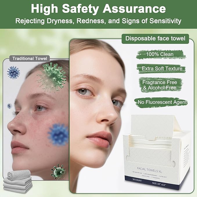 200 Count Disposable Face Towels – Value Pack Extra Thick Biodegradable Facial Cleansing Towels – Lint Free Dry Wipes – Soft Makeup Remover Cloth for Sensitive Skin