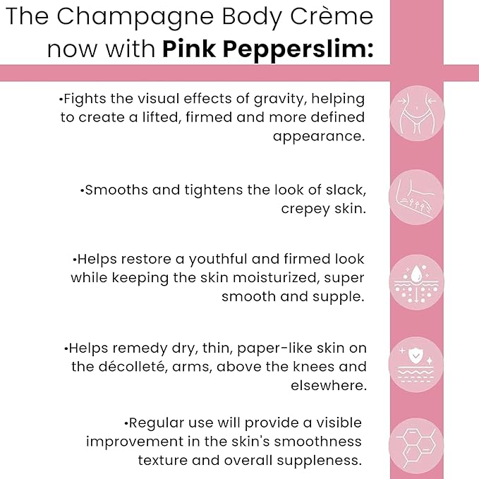 Champagne Lift Body Creme – Luxe-Lift Firming Complex & Pink Pepperslim for Tightened, Hydrated Skin (Sweet Almond Coconut)