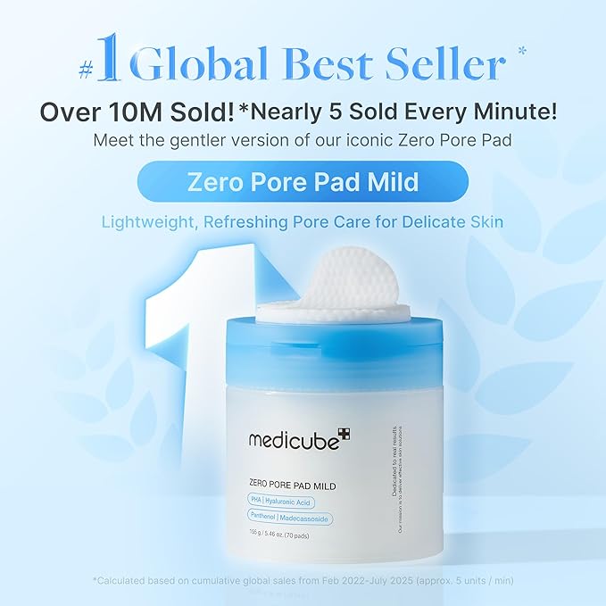 Medicube Zero Pore Pads Mild 2.0 (70 units) - Gentle Calming Toner Pads for Exfoliation, Minimizing Pores, and Blackhead Removal with PHA - Ideal for All Skin Types - Korean Skin Care