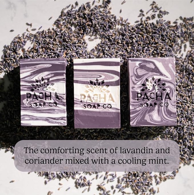 Pacha Soap Co. Bar Soap, French Lavender, 3-Pack (4 oz ea) - Premium, Handcrafted, Hydrating, Natural Face Wash, Hand Cleanser, Body Wash, Soothing Essential Oils