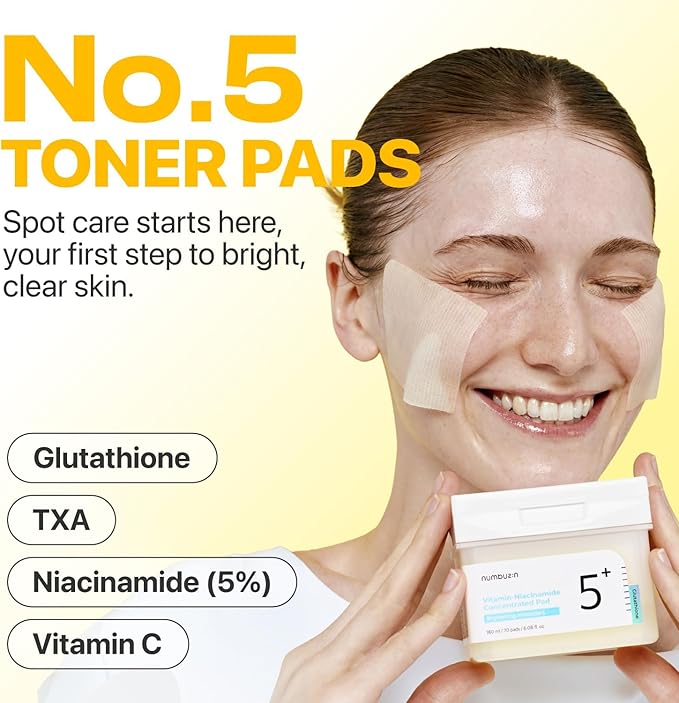 numbuzin No.5 Toner Pads | Vitamin-Niacinamide Concentrated Pad | Double-Sided | Glutathione, Niacinamide, PHA & LHA | Exfoliation, Hyperpigmentation Care | 70 Pads/180 ml