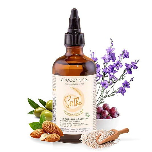 Afrocenchix Soothe Scalp Oil – Growth Oil Treatment for Afro & Curly Hair – Itchy Scalp Relief, Moisture, Vegan – 100ml