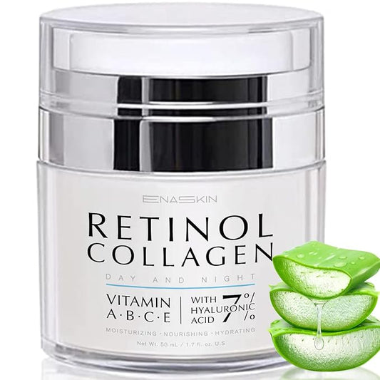 EnaSkin Retinol Collagen Face Moisturizer: Anti Aging & Wrinkle Repair Cream for Women - 7% Hyaluronic Acid Boost Hydration Formula - Facial Neck Day/Night Firming & Lifting, 1.7 Fl Oz