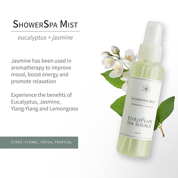 Jasmine + Eucalyptus ShowerSpa Mist Spray for Aromatherapy, At Home Spa Experience, Sinus Congestion Relief, and Tension Relief, 4 fl oz.