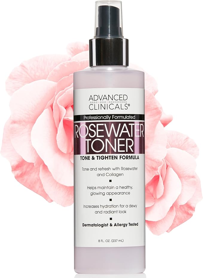 Advanced Clinicals Collagen + Rosewater Facial Mist Toner W/Charcoal & Aloe Vera. Alcohol-Free PH Balancing Formula Detoxifies & Hydrates Skin Improving Overall Skin Tone, Calming Face Mist, 8 Fl Oz