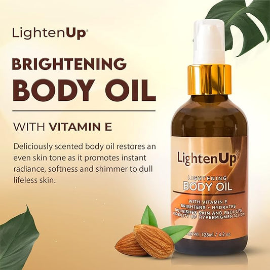 OMIC LightenUp, Skin Brightening Body Oil - 4.2 fl oz / 125 ml - Hyperpigmentation Body Seum, Dark Spot Remover, for Men and Women with Vitamin E, Shea Butter, Almond Oil