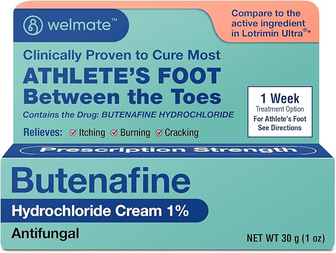 WELMATE - Athletes Foot Treatment Extra Strength - Antifungal Cream - Butenafine Hydrochloride - Relief from Ringworm, Athlete's Foot & Jock Itch - Foot Care - Nail Fungus Treatment for Toenail - 1oz