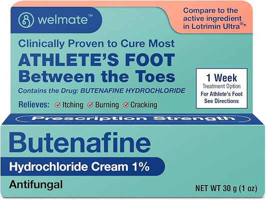WELMATE - Athletes Foot Treatment Extra Strength - Antifungal Cream - Butenafine Hydrochloride - Relief from Ringworm, Athlete's Foot & Jock Itch - Foot Care - Nail Fungus Treatment for Toenail - 1oz