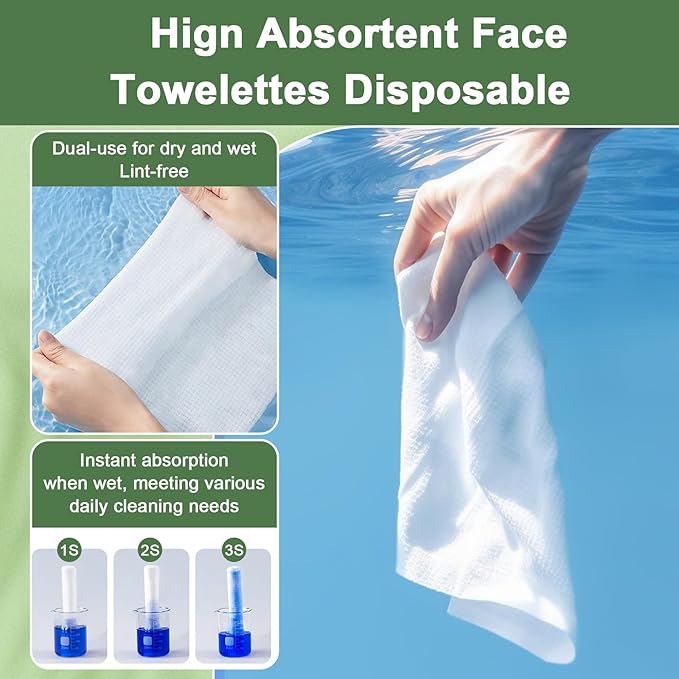 200 Count Disposable Face Towels – Value Pack Extra Thick Biodegradable Facial Cleansing Towels – Lint Free Dry Wipes – Soft Makeup Remover Cloth for Sensitive Skin