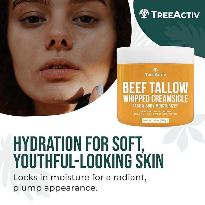 Beef Tallow Face Cream Body Moisturizer, All Natural Grass Fed Whipped Beef tallow For Skin, Deeply Hydrating & Nourishing Balm for Eczema Cracked Dry Itchy Irritated Skin Repair Skincare 4 fl oz