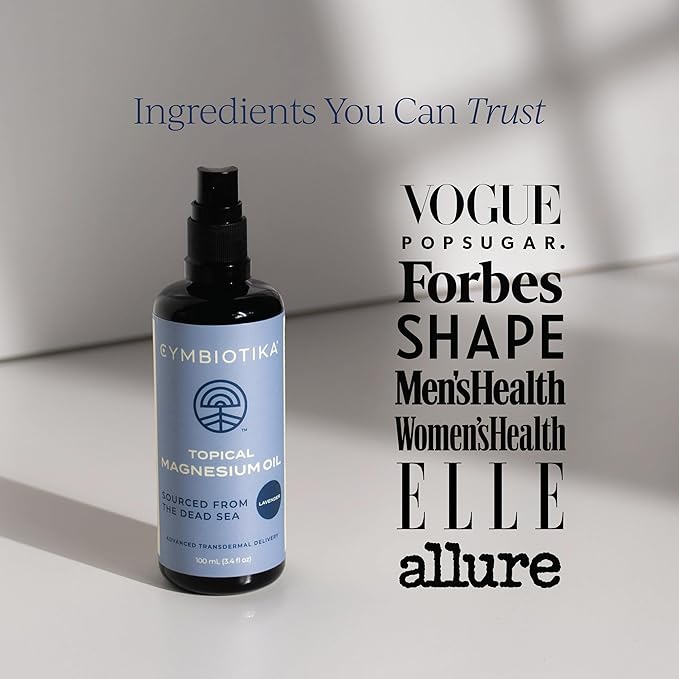 CYMBIOTIKA Topical Magnesium Oil Spray for Body, USA Made, Supplement for Leg Cramps, Muscle, Joint Health & Sleep Support, Includes Magnesium Chloride, Lavender Extract, Aloe Vera, 2pck (6.8 fl oz)