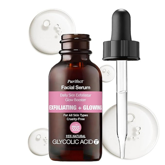 MADE IN USA 95% NATURAL GLYCOLIC ACID Facial Serum for Exfoliating Smoothing Glowing Face Skin with Allantoin Soybean 30ml 1 fl oz - PURIFECT by Symphony Beauty - Non Irritating Formula