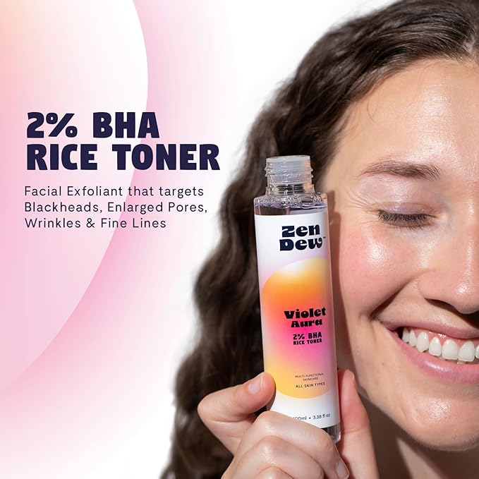 Violet Aura - Refreshing Glow Rice Toner for Radiant, Smooth Skin – Vegan Toner with 73% Korean Rice Milk, 2% Salicylic Acid & Niacinamide to Gently Clear Pores, Brighten & Moisturize, 3.38 fl. oz.